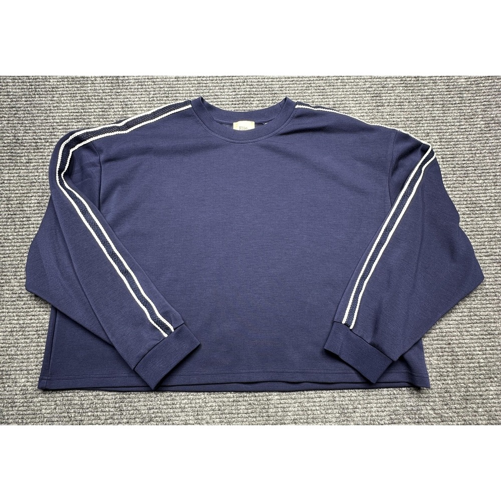 Elie Tahari Sweatshirt Womens XL Navy Crewneck Stripe Sleeve Pullover Stretch - Picture 1 of 9